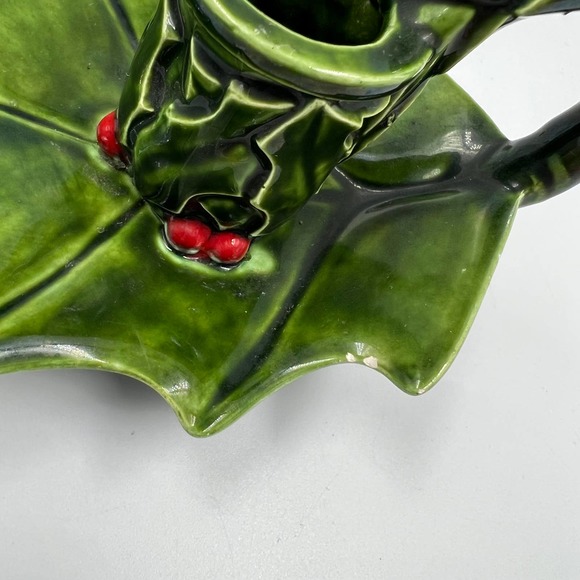 Handmade Glazed Ceramic Vintage Holly Berry Candelabrum Christmas Red Green '76 - Picture 3 of 9